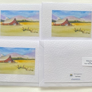 Red Barn in Summer fields Handmade Watercolour Cards imagem 9