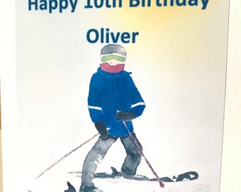 Handmade Watercolour Personalised Boys Birthday Card