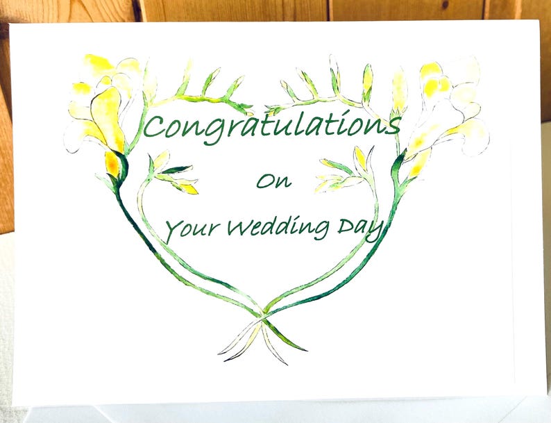 Handmade Freesia Love Heart Card: Watercolor Wedding or Anniversary image 3