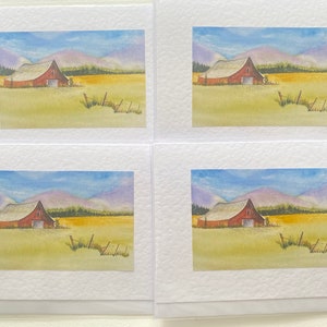 Red Barn in Summer fields Handmade Watercolour Cards imagem 8