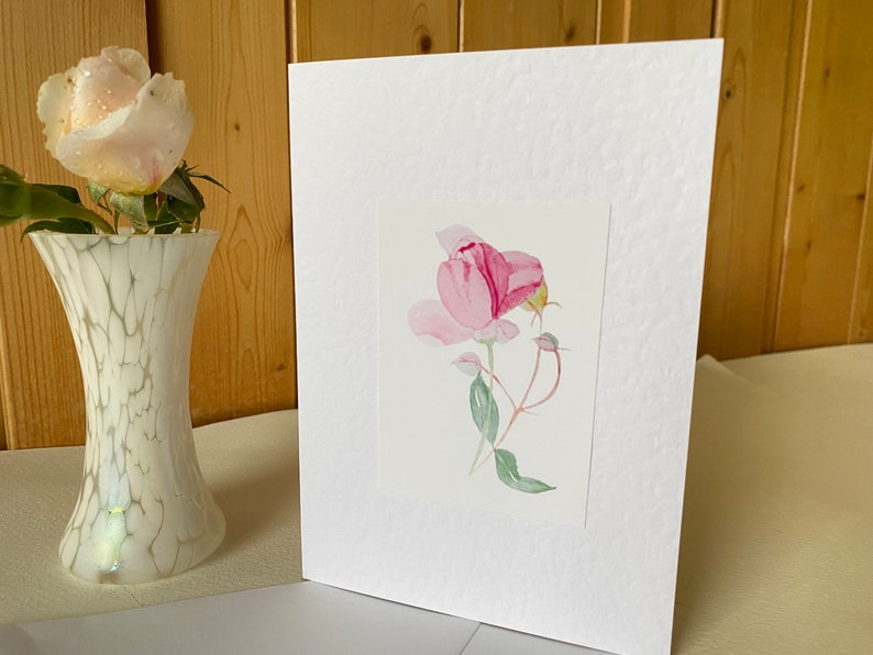 Sweet Small Gift of Pretty Pink Rose Watercolour Handmade Cards image 4