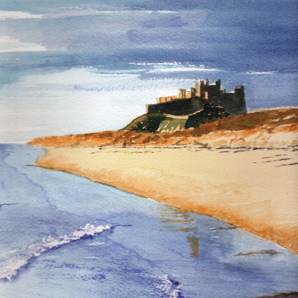 Bamburgh Castle Handmade Watercolour Card