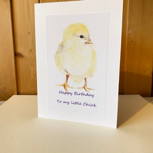 Carte pour fille - une carte d'anniversaire personnalisée aquarelle faite à la main de poussin 7 x 5 pouces