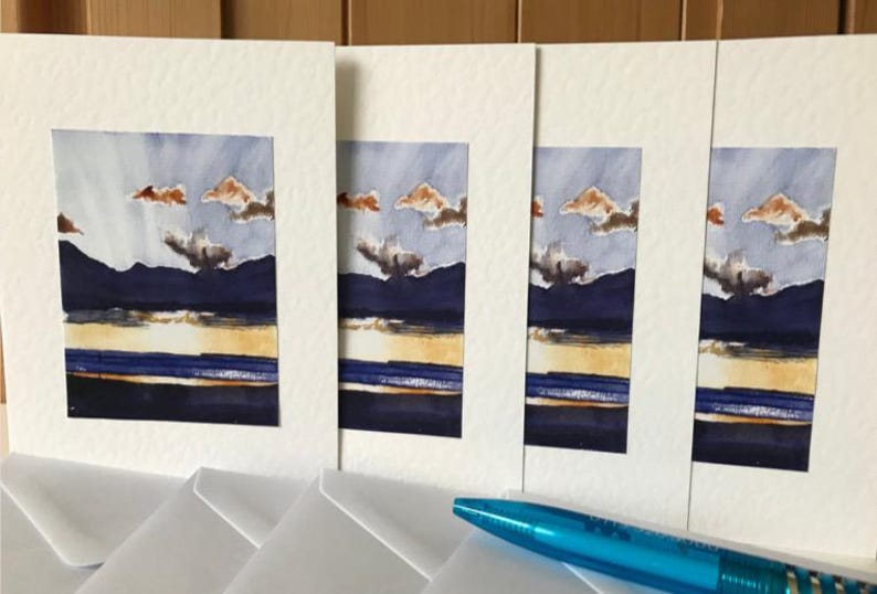 Sunset over the Sea - Surfer Birthday Card - Watercolour Handmade Greeting Cards Bild 12