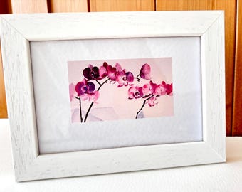 Orchids - an original watercolour decorative Framed Print - Pink Flower wall art - interior decor gift