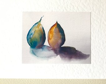 Still Life Watercolour Handmade Art Cards of two figs a Notecard Gift Set