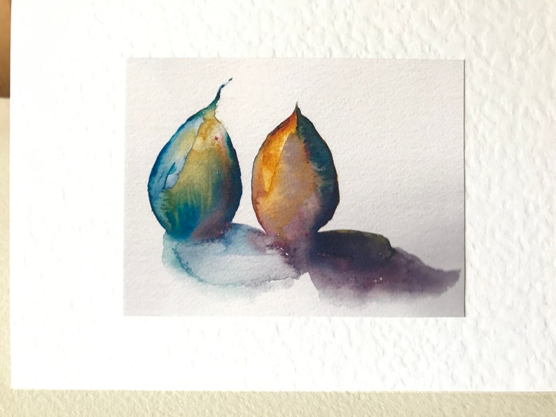 Still Life Watercolour Handmade Art Cards of two figs a Notecard Gift Set image 1