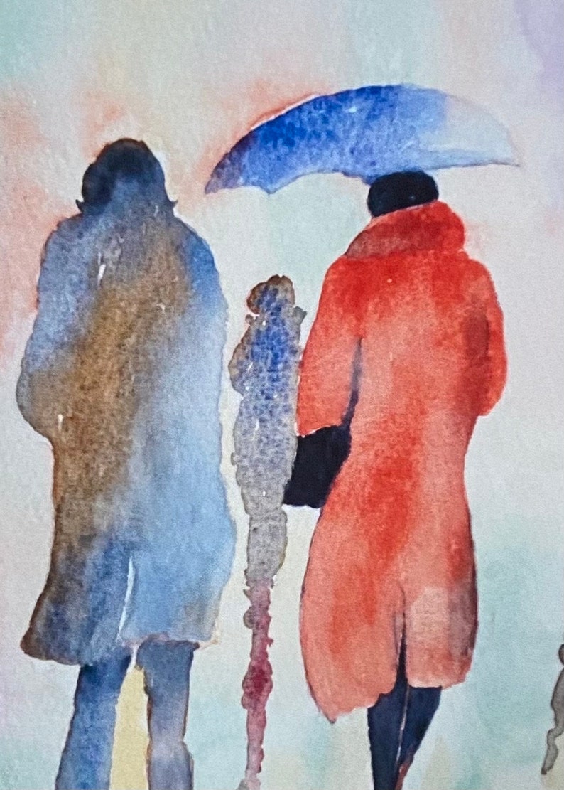 Un delizioso biglietto di anniversario di arte romantica ad acquerello fatto a mano Together Rain or Shine vuoto all'interno per il tuo messaggio speciale immagine 5