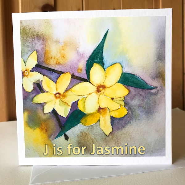 Handmade Watercolour Yellow Jasmine Flower Card for Mum  6 x 6 inch