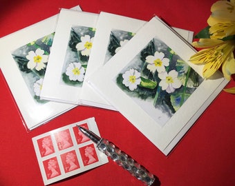 Handmade Primrose Watercolour Cards a set of four