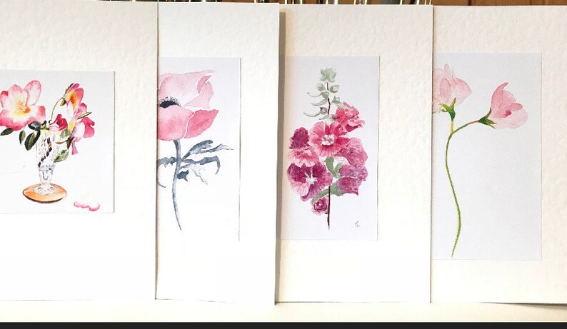 Mixed Card Set of 4 Pink Floral Watercolour Greeting Cards image 7