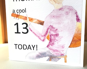 Handmade Watercolour Teenage Boy Birthday Card