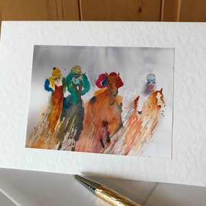 Eine handgemachte Aquarell-Pferderennen-Vatertagskarte