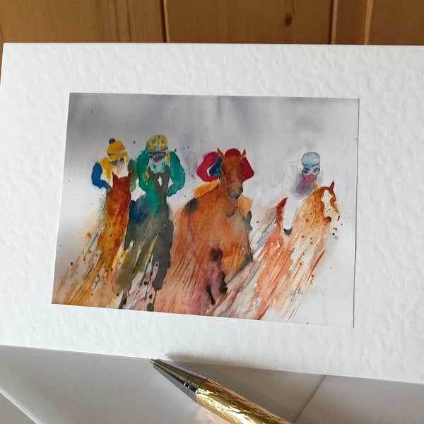 A Handmade Watercolor Horse Racing Fathers Day Card