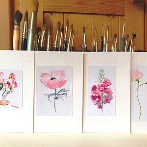 Mixed Card Set of 4 Pink Floral Watercolour Greeting Cards image 2