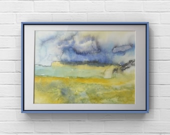 Watercolour Semi Abstract Landscape inspired by North Yorkshire hills