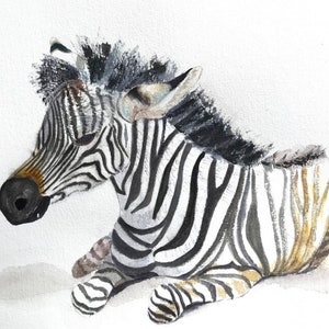 Zebra Handmade Watercolour Greeting Card, measures 7 x 5 inches, perfect for a Special Birthday image 1