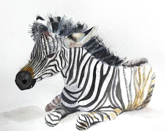 Zebra Handmade Watercolour Greeting Card, measures 7 x 5 inches, perfect for a Special Birthday