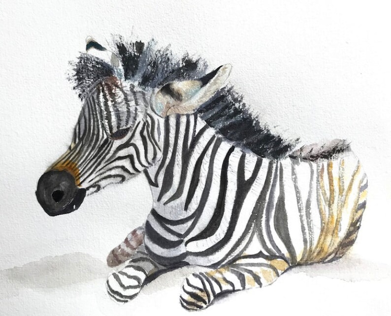 Zebra Handmade Watercolour Greeting Card, measures 7 x 5 inches, perfect for a Special Birthday image 1