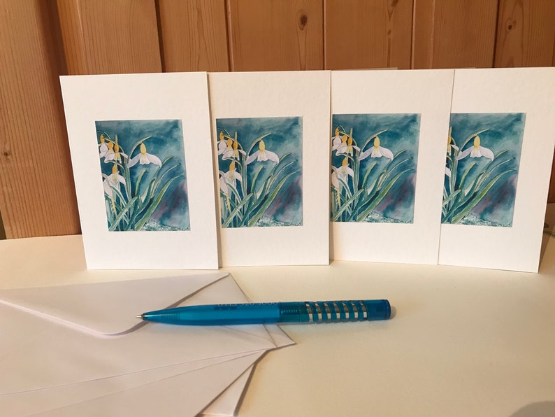 Handmade Snowdrop Cards a beautiful set of 4 Watercolor Cards image 3