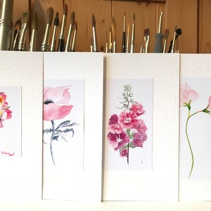 Mixed Card Set of 4 Pink Floral Watercolour Greeting Cards image 1