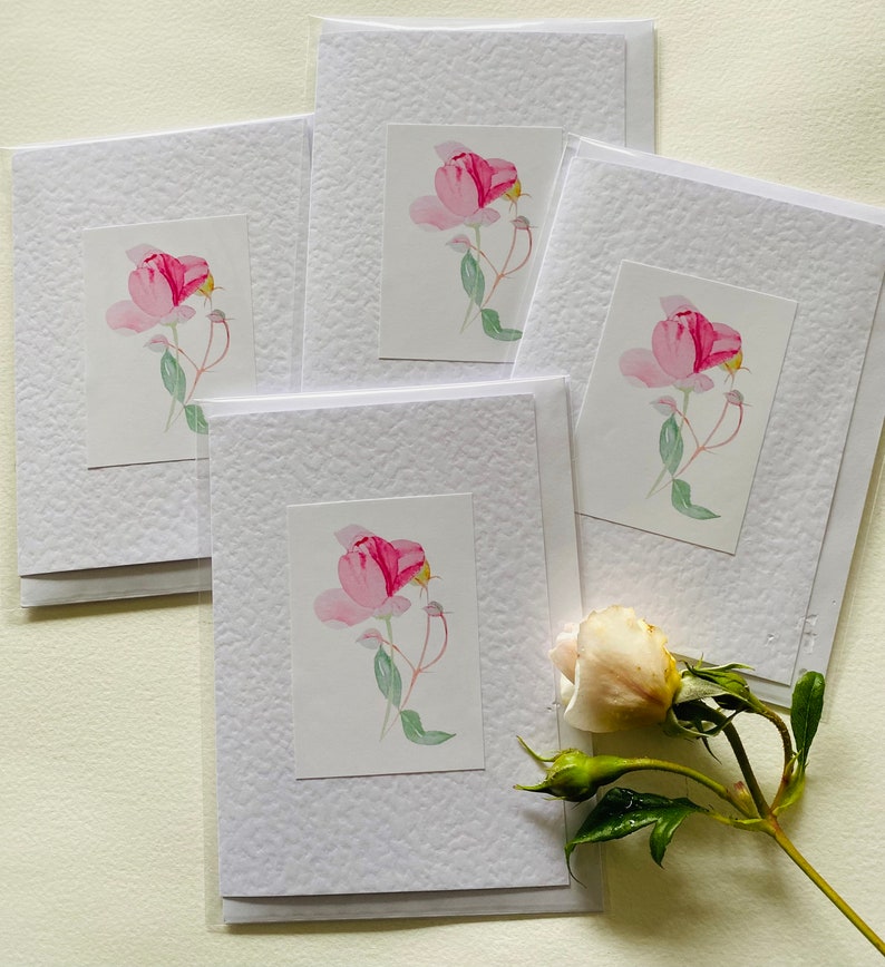 Sweet Small Gift of Pretty Pink Rose Watercolour Handmade Cards image 9