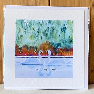 Anniversary card  - Swans  - a  Handmade Watercolour Print Card