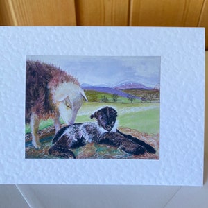Biglietti d'auguri artistici del Lake District - Herdwick Sheep - biglietti d'auguri artistici fatti a mano Cumbrian Fells - perfetti per amici e familiari