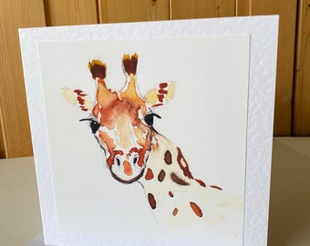 Giraffa, un bellissimo biglietto grande per acquerello fatto a mano, perfetto per un compleanno speciale