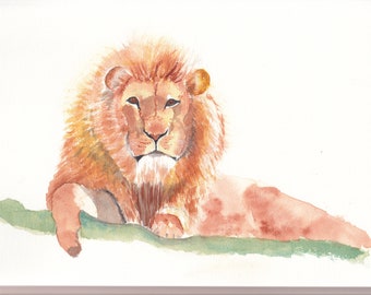 Dipinto ad acquerello originale del leone
