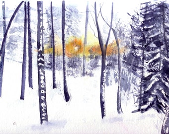 Handmade Watercolour Nordic Forest Christmas  Cards a Set of 4