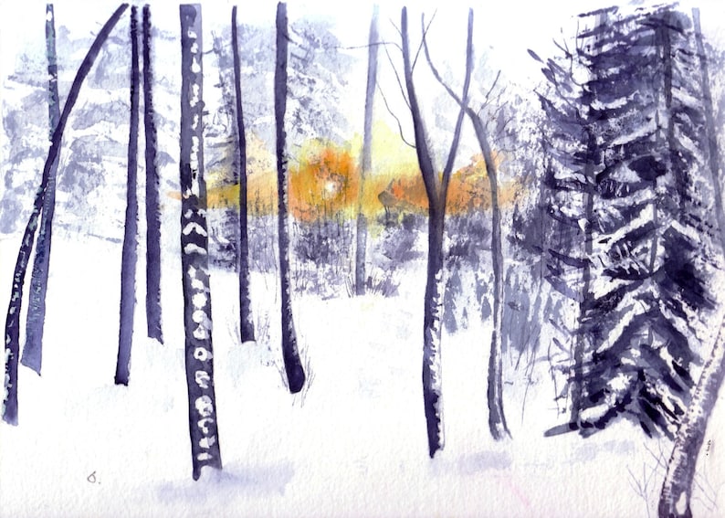 Handmade Watercolour Nordic Forest Christmas Cards a Set of 4 image 1