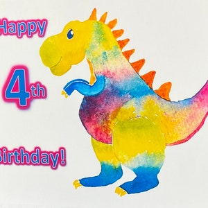 Dinosaure - une jolie carte d'anniversaire personnalisée aquarelle faite main pour enfants