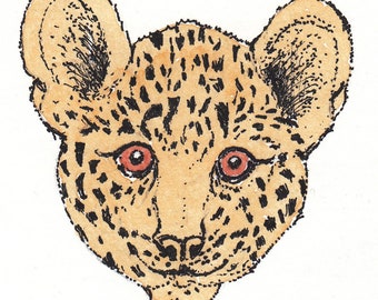 Biglietto per bambini acquerello fatto a mano con cucciolo di leopardo