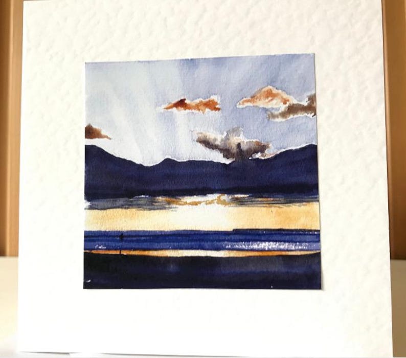 Sunset over the Sea - Surfer Birthday Card - Watercolour Handmade Greeting Cards Bild 1