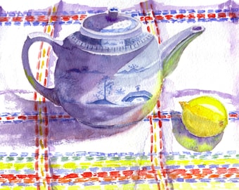 Teapot Still Life Handmade Watercolour Cards a set of four