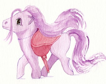 Pink Pony Watercolour Handmade Birthday Card