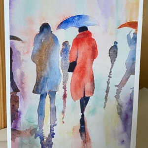 Un delizioso biglietto di anniversario di arte romantica ad acquerello fatto a mano Together Rain or Shine vuoto all'interno per il tuo messaggio speciale immagine 10