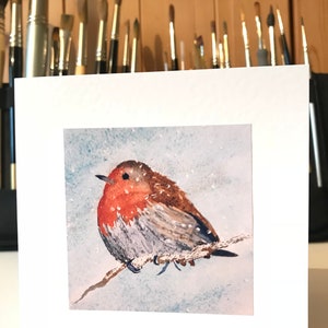Cartes de vœux de Noël aquarelle fait main Robin dans la neige