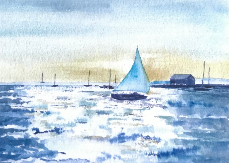 Handmade Watercolour Shimmering Sea Card image 1