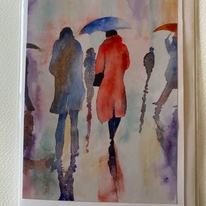 Un delizioso biglietto di anniversario di arte romantica ad acquerello fatto a mano Together Rain or Shine vuoto all'interno per il tuo messaggio speciale immagine 3
