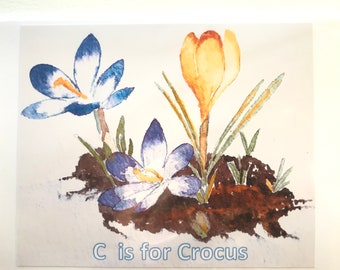 Crocus Handmade Watercolour Card 5 x 7 inch