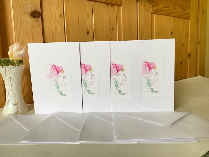 Sweet Small Gift of Pretty Pink Rose Watercolour Handmade Cards image 3