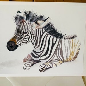 Zebra Handmade Watercolour Greeting Card, measures 7 x 5 inches, perfect for a Special Birthday image 3