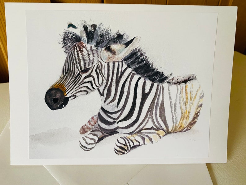 Zebra Handmade Watercolour Greeting Card, measures 7 x 5 inches, perfect for a Special Birthday image 3