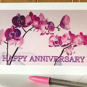 Orquídeas rosas: una tarjeta de acuarela personalizada hecha a mano: una hermosa tarjeta grande para un evento importante