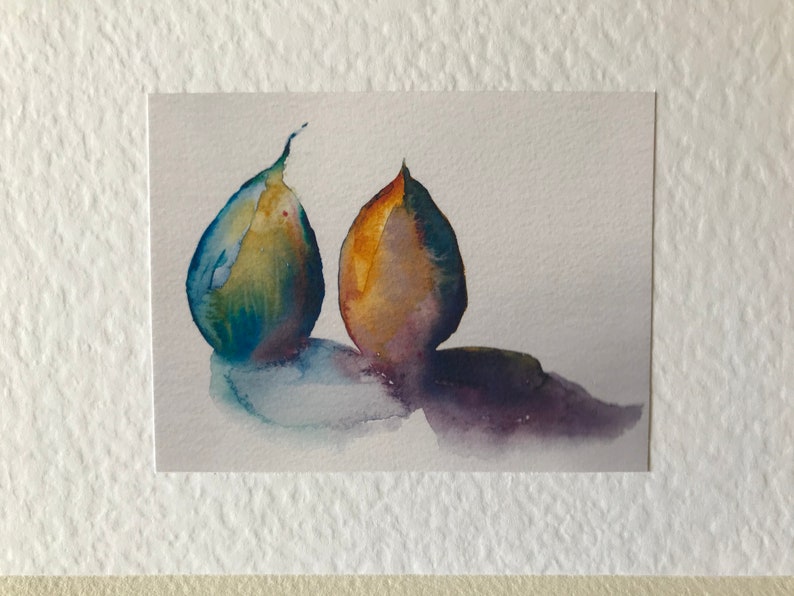 Still Life Watercolour Handmade Art Cards of two figs a Notecard Gift Set image 2