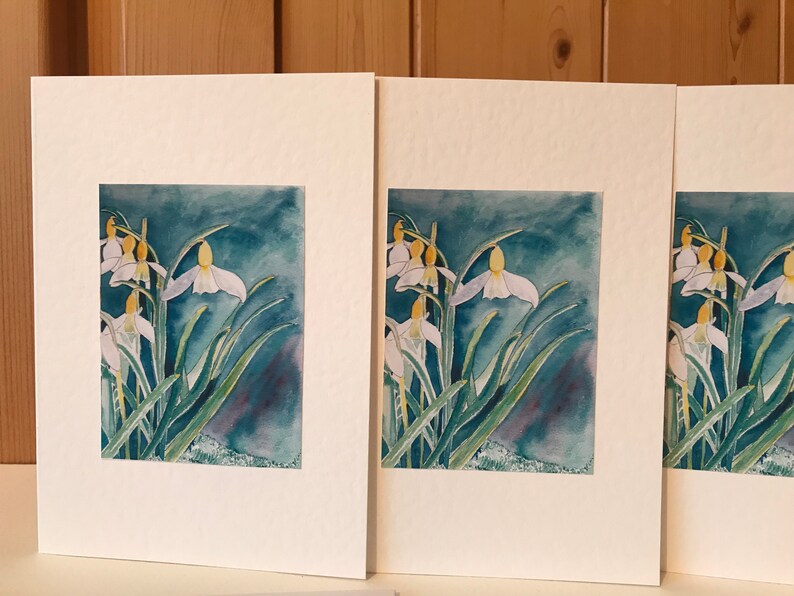 Handmade Snowdrop Cards a beautiful set of 4 Watercolor Cards image 4