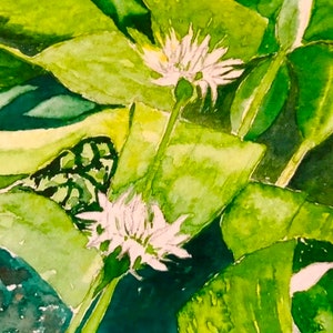 Cartões feitos à mão em aquarela de alho selvagem, um lindo conjunto de papelaria para amantes da natureza e cozinheiros em busca de alimentos.