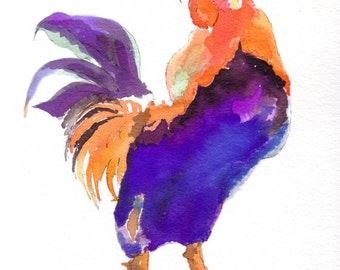 Handmade Watercolour Cockerel Rooster Bird Cards